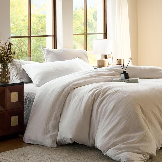 SIJO Premium Stone Washed Organic French Linen Duvet Cover, GOTS Certified Organic, Small Batch Sourced from Normandy, Best Cooling Linen Sheet Award by Sleep Foundation (Snow, King/Cal King)