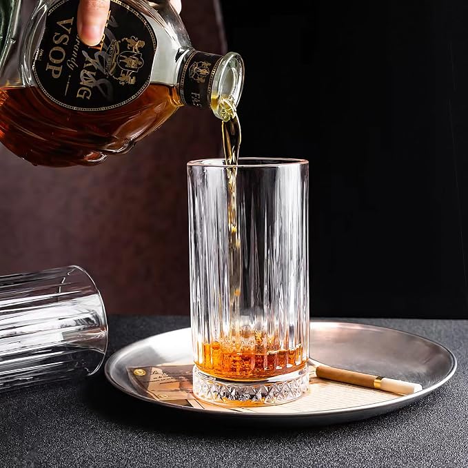 Highball Glasses Set of 6-14 oz Tall Glasses Drinking Set - Elegant Glassware Drinking Glasses for Water, Ice Coffee, Cocktail, Cold Beverage