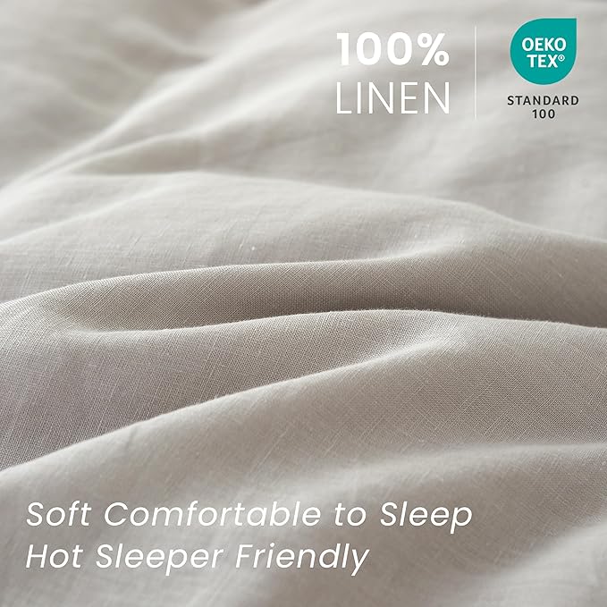 100% French Linen Pillow Shams Basic Style - Pack of 2 - Washed Solid Color Natural Flax Soft Breathable - Grey, 20'' x 36''
