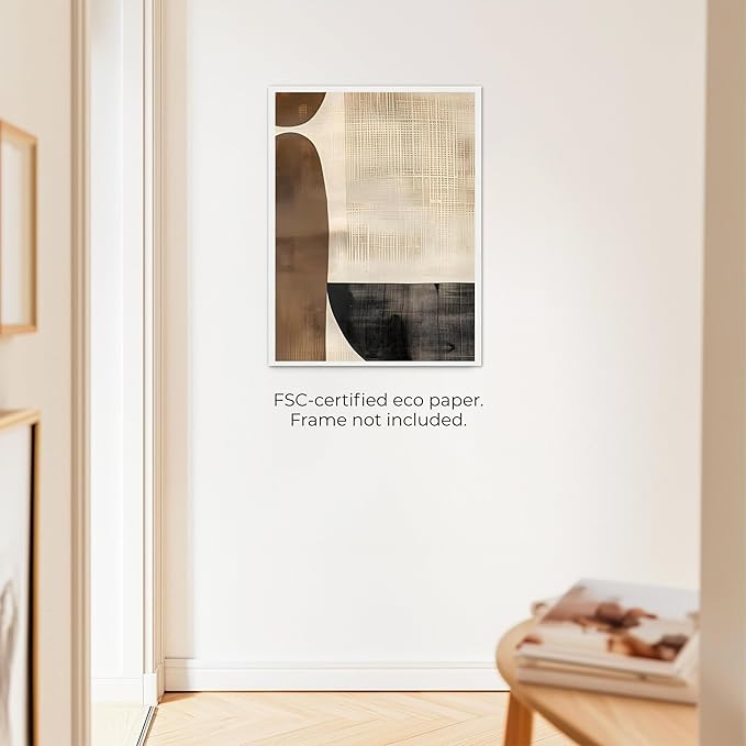 Moonow7 Mid Century Modern Wall Art Prints, Earth Tone Brown Geometric Poster, Abstract Minimalist Artwork for Organic Living Room, Entryway Picture Decor, Unframed Size 21x29.7 cm / 8x12