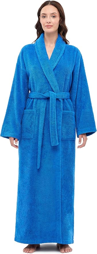 Arus Women's Shawl Collar Robe, Turkish Terry Cotton Bathrobe,with Regular and Full Length Options