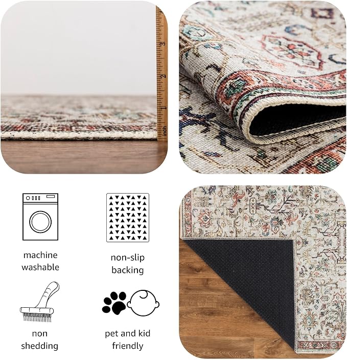Keen Home Design 48"x72" Rug - Machine Washable Area Rug with Non-Slip Backing, Ideal for Living Room, Dining Room, Bedroom - Vintage, Easy Clean, Durable, Low Pile Rug - (4' x 6')