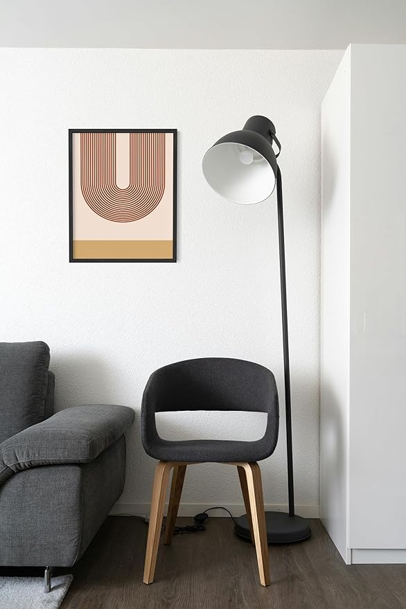 Continuous Line Face Wall Art Abstract Portrait Organic Shapes Earth Tones Terracotta Mid Century Modern 11x14 Inch Oak Wood Black Framed Minimalist Line Drawing for Vanity