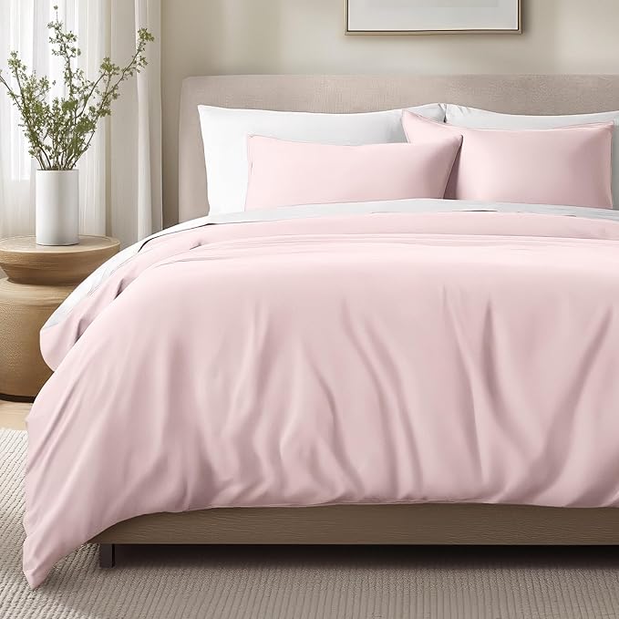 Bare Home 100% Organic Cotton Sateen Duvet Cover Set - Extra Long Size - 400 Thread Count - Smooth Sateen Weave - Warm & Luxurious - Duvet Cover (Twin/Twin XL, Dusty Pink)