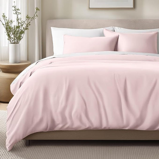 Bare Home 100% Organic Cotton Sateen Duvet Cover Set - Extra Long Size - 400 Thread Count - Smooth Sateen Weave - Warm & Luxurious - Duvet Cover (Twin/Twin XL, Dusty Pink)