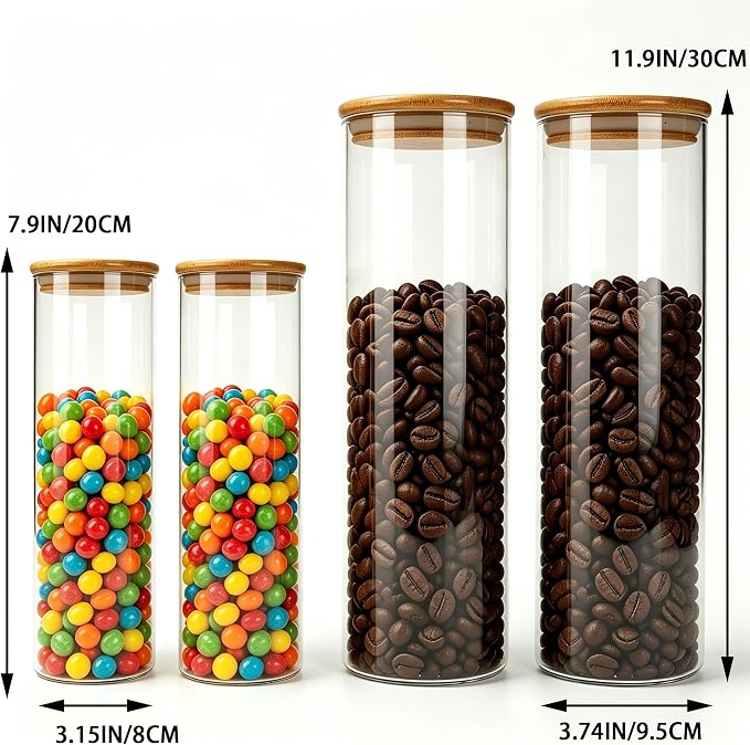 6pcs 2.25QT/1QT Glass Food Storage Containers with Lids | Extra Large 2.25QT(Set of 3) and 1QT (Set of 3) Storing Overnight Oats, Coffee, Spices, Candies, Flour, etc.,