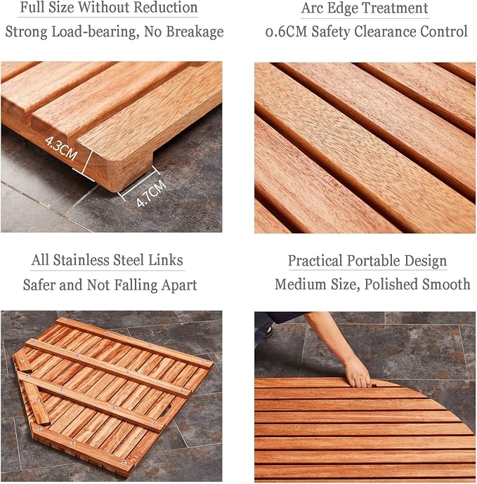 Bamboo Bath Mat,Natural Wooden Shower Mat,Bamboo Duckboard Bath Mat, Non-Slip, Shower Mat for Indoor Outdoor,Wooden Bath Mat and Wood Shower Mat,Indoor Or Outdoor Use,60x70cm/24x28in
