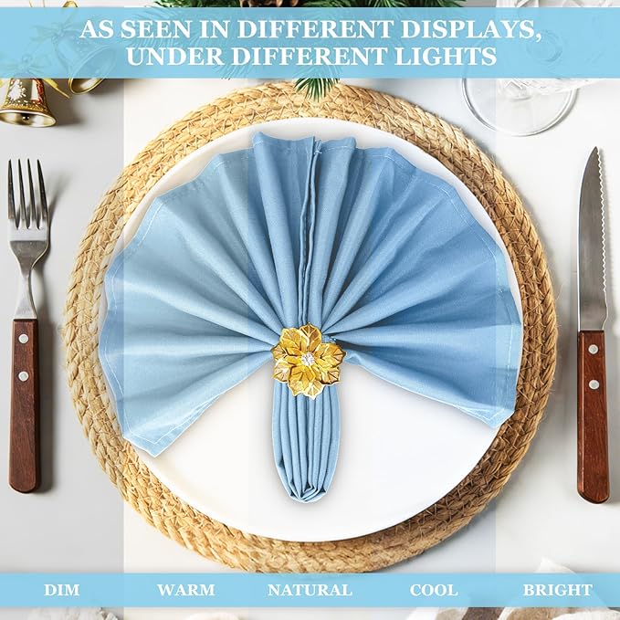 SuperO Set of 80 Cloth Napkins 17 x 17 Inch, Polyester Solid Washable Dinner Napkins with Hemmed Edges,Great for Restaurant, Wedding and Party(Blue Mist)