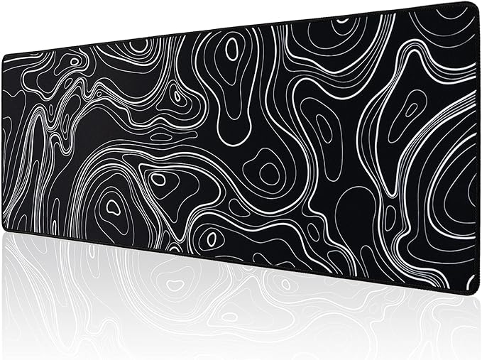 ALOANES Waterproof Mouse Pad with Durable Stitched Edge, XL Gaming Keyboard Pad, Non-Slip Rubber Base, Extended Desk pad for Gamer, Office & Home, Black Topographic Map Mousepad 31.5"x 11.8"x 0.12"