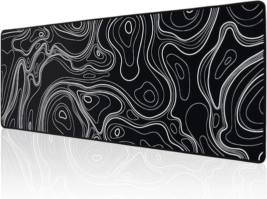 ALOANES Waterproof Mouse Pad with Durable Stitched Edge, XL Gaming Keyboard Pad, Non-Slip Rubber Base, Extended Desk pad for Gamer, Office & Home, Black Topographic Map Mousepad 31.5"x 11.8"x 0.12"