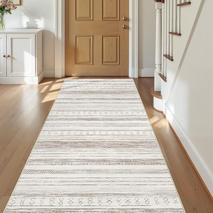 Tortania Area Rug 3x8 Runner Rugs - Washable Soft Neutral Boho Moroccan Farmhouse Rug Indoor Floor Carpet for Living Room Bedroom Kitchen Entryway Under Dining Table Home Office Decor - Cream Brown
