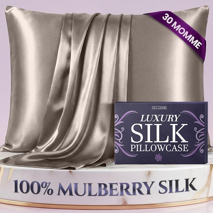 DECOLURE 100% Pure Mulberry Silk Pillow Case King Size – Highest Grade 30 Momme 6A+, Luxuriously Soft & Cooling Silk Pillowcase for Hair & Skin, Hypoallergenic, Breathable, Hidden Zipper (Champagne)