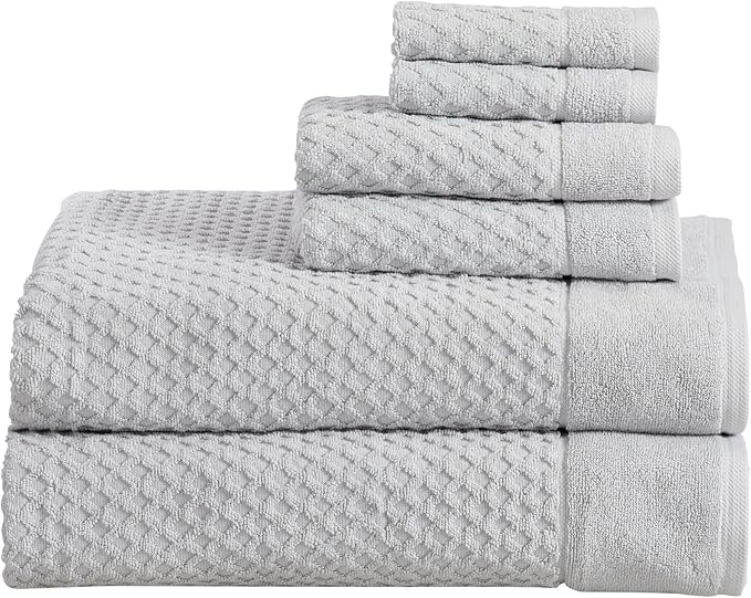 Great Bay Home Bath Towels - 100% Cotton 6 Piece Bath Sheet Set - Diamond Waffle Weave - Absorbent, Durable, Quick-Dry Towels for Bathroom (Light Grey)