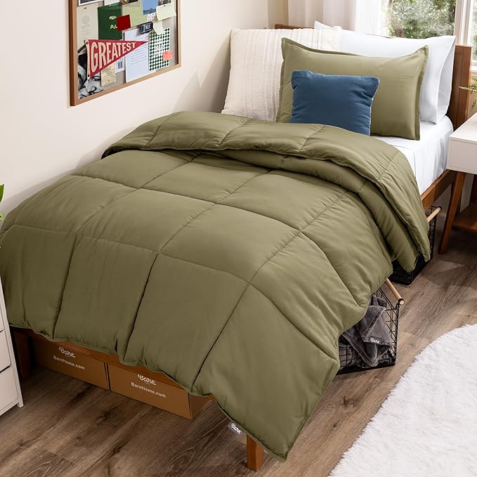 Bare Home Comforter Set - Twin/Twin Extra Long Size - Ultra-Soft - Goose Down Alternative - Premium 1800 Series - All Season Warmth (Twin/Twin XL, Olive)
