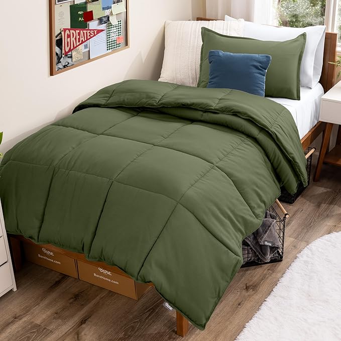 Bare Home Comforter Set - Ultra-Soft - Goose Down Alternative - Premium 1800 Series - All Season Warmth (Twin/Twin XL, Cypress Green)
