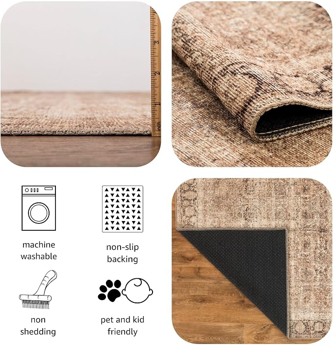 Keen Home Design 48"x72" Rug - Machine Washable Area Rug with Non-Slip Backing, Ideal for Living Room, Dining Room, Bedroom - Vintage, Easy Clean, Durable, Low Pile - (4' x 6')