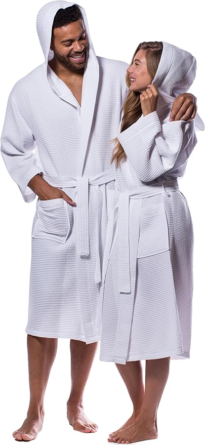 Turquaz Lightweight Waffle Knit Kimono Bathrobe - Soft Cotton Blend Spa Robe, Fast-Drying Full-Length Unisex Robes for Women