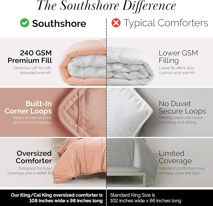 Southshore Fine Living, Inc. King Size Comforter Only, California King Duvet Insert, Hotel Quality Down Alternative Comforter, Soft Microfiber, Machine Washable Bedding for Vacation Homes, Blush
