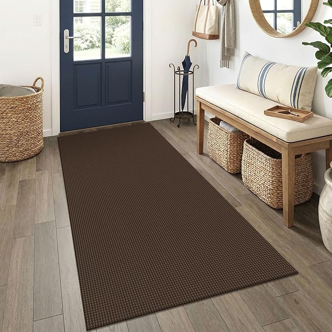 EARTHALL Woven Runner Rug 3x6 Ft Washable Runners for Hallways Wide Non Slip Entryway Rug Braided Kitchen Runner Indoor Floor Carpet for Entryway, Hallway, Kitchen, Bedroom, Brown