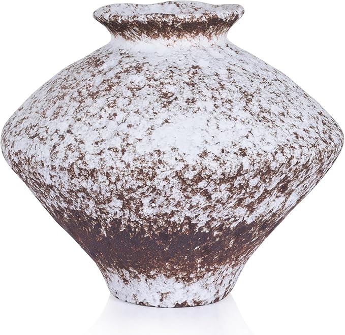 Large Wabi Sabi White Vintage Ceramic Vase, 10.6" Rustic Pottery Vase for Centerpieces, Textured Decorative Flower Vases for Table, Living Room, Bedroom, Bathroom, Kitchen, Farmhouse Home Decor Gifts