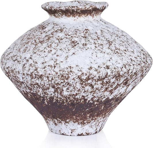 Large Wabi Sabi White Vintage Ceramic Vase, 10.6" Rustic Pottery Vase for Centerpieces, Textured Decorative Flower Vases for Table, Living Room, Bedroom, Bathroom, Kitchen, Farmhouse Home Decor Gifts