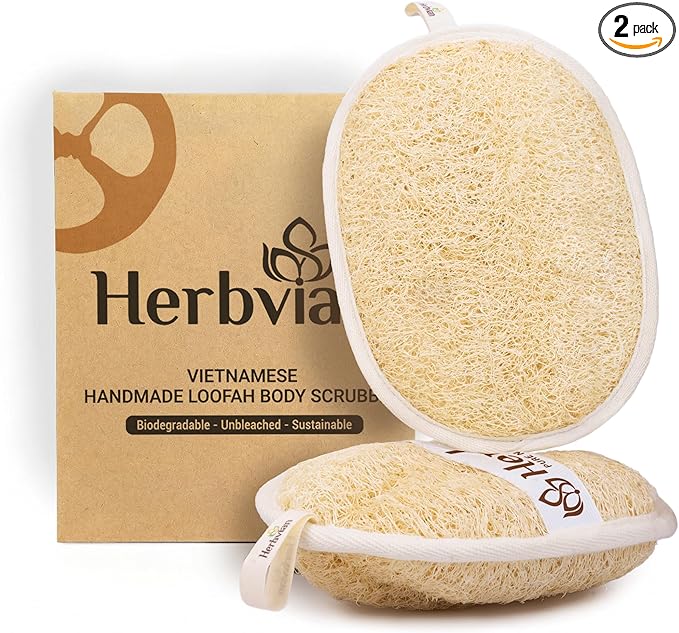 Vietnamese Natural Loofah Exfoliating Body Scrubber Pads, 100% Plant-Based Shower Luffa Sponge, Bath Loofah for Women Men (2, Pack of 2)