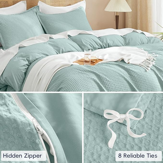 PHF Waffle Weave Duvet Cover Set King Size, No Snagging Ultra Soft Luxury Textured Breathable Comforter Cover for All Season 3pcs, Durable Bedding Duvet Set with 2 Pillow Shams, 104"x90", Aqua