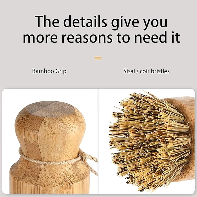 Natural Sisal Dish Washing Brush Bamboo Round Scrub Brush Pots Pans Vegetables Household Cleaning Brush… (Palm)