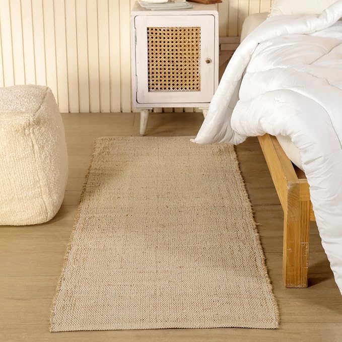 Natural Cotton Jute Runner Rug 2x6 Feet – Handwoven Farmhouse Rustic Braided Rug Hallway & Entryway Rug, Eco-Friendly Home Décor