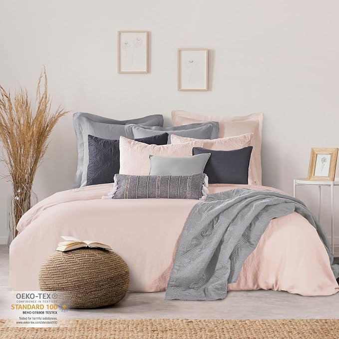 Levtex Home - 100% French Flax Linen - Full/Queen Duvet Cover - French Flax Washed Linen - Blush - Duvet Cover Size (90x94in.)