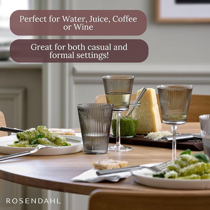 Rosendahl Grand Cru Nouveau Glass Tumbler Set (Set of 2) - 12.2 Fl. Oz. - Lead-Free, Dishwasher Safe, Elegant Clear Glass Drinkware for Water, Juice, Coffee, and Wine - Modern, Durable (Smoke)