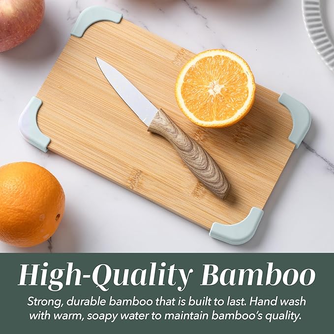 COOK WITH COLOR Non-Slip Cutting Board Set – Kitchen Essentials with Easy Grip Handle for Meat, Veggies, and Fruits, 3 Cutting Boards, Bamboo Non-Slip Green