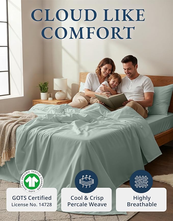 LANE LINEN 100% Organic Cotton California King Sheets Set, Soft & Comf Low Pill Fade Resistant Mercerized Cotton Fully Elasticized Cal King Sheets, Fits Mattress Upto 15" Deep -Cool Blue | Pure Long-Staple Organic Cotton Cal King Sheet Set - Easy-Care ...