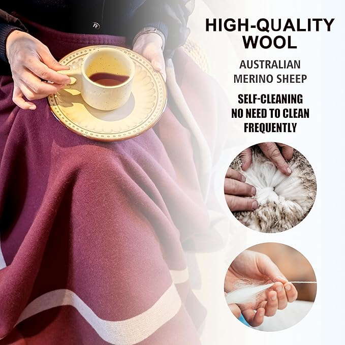 Wool Blanket & Throws 90% Wool Warm Blanket Soft Couch Blankets 75"x55" Twin Throw Blankets for Living Room, Camping, Outdoors, or Car Travel with Exquisite Box for Gift (Maroon)