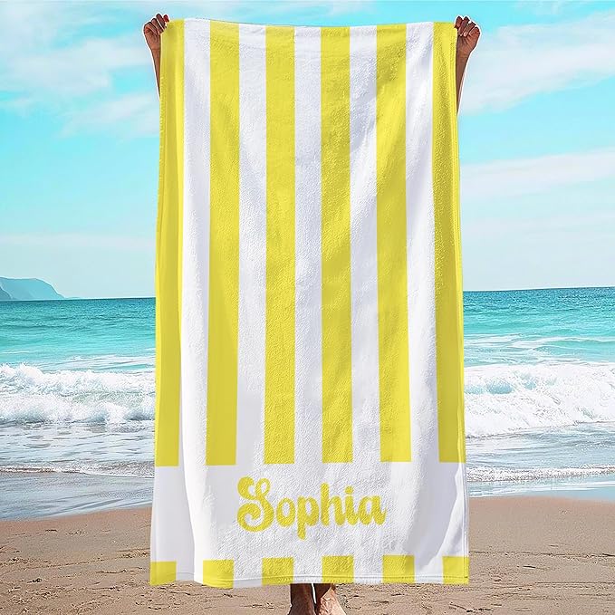 JML Personalized Beach Towel with Name, Custom Cabana Stripe Beach Towel, Customized Microfiber Pool Towel, Quick Dry & Absorbent Swim Towel for Adult,Anniversary, Birthday, Summer Holiday,Vacation