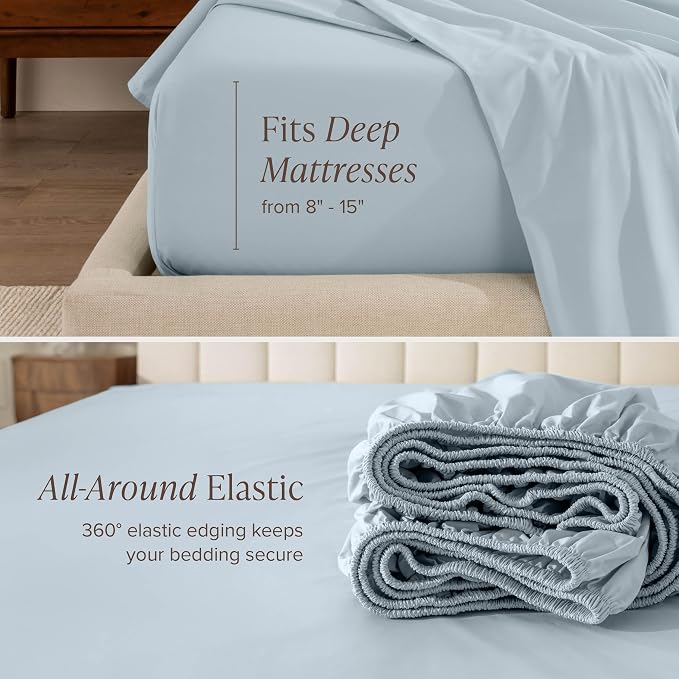 Bare Home 100% Organic Cotton Twin XL Sheet Set - Crisp Percale Weave - Lightweight & Breathable - Bedding Sheets & Pillowcases (Twin XL, Winter Blue)