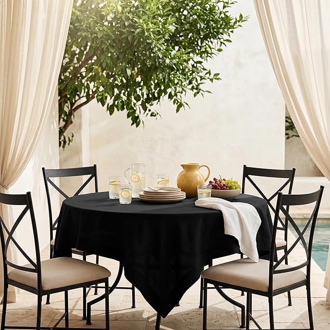 Solino Home Black Linen Tablecloth 52 x 52 Inch - 100% Pure Linen Square Table Throw - Fete, Machine Washable Table Cloth