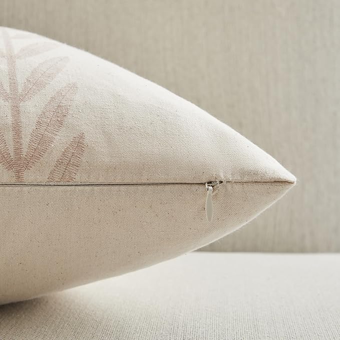 100% Cotton Farmhouse Leaves Throw Pillow Covers Set of 2, 24x24 Inch Mixed Brown Pastoral Decorative Print Cushion Covers for Sofa Bed Living Room Home Decor