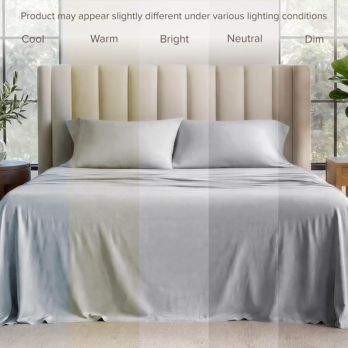 Bare Home 100% Organic Cotton Jersey Sheet Set, Ultra Soft, 100% Cotton - Sheet Set & Pillowcase - Deep Pocket Bed Sheets (Twin, Light Grey)