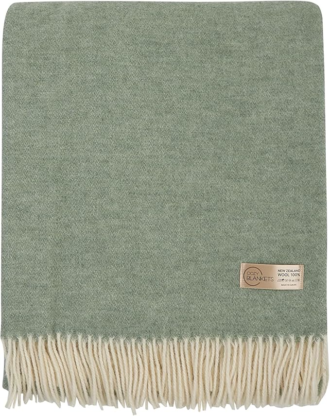 | Wool Blanket/Throw | 100% New Zealand Wool | Perfect for Home and Outdoors | Virgin Wool Throw with Fringes 67"x79" (170 x 200 cm)