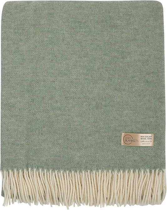 | Wool Blanket/Throw | 100% New Zealand Wool | Perfect for Home and Outdoors | Virgin Wool Throw with Fringes 67"x79" (170 x 200 cm)