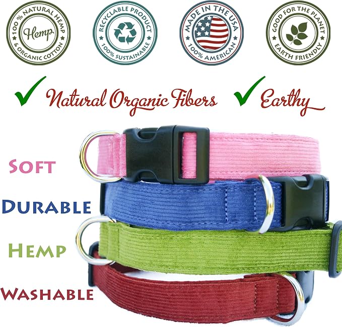 Hemp Corduroy Dog Collar - No Pattern (1" Extra Large, Pink)