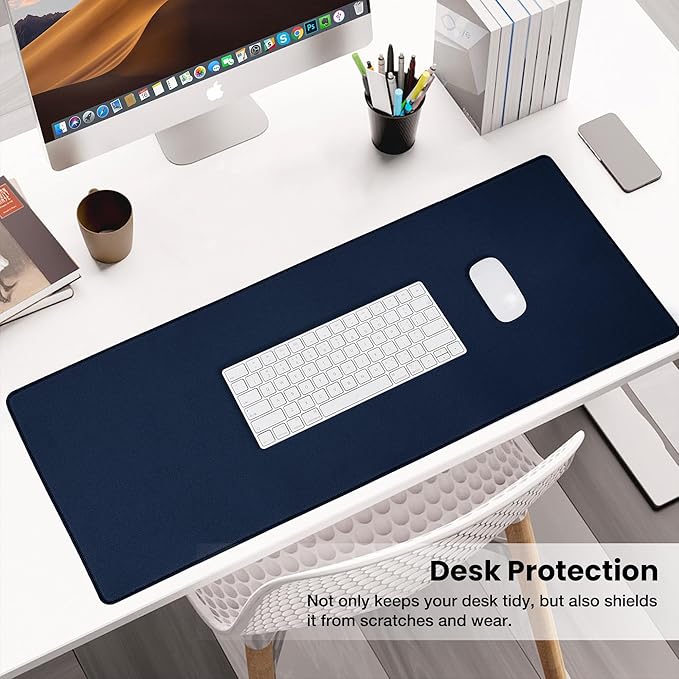 ALOANES Waterproof Mouse Pad with Durable Stitched Edge, XXXL Gaming Keyboard Pad, Non-Slip Rubber Base Mouse Mat, Extended Desk pad for Gamer, Office & Home, Dark Blue Mousepad 35.4"x 15.7"x 0.12"