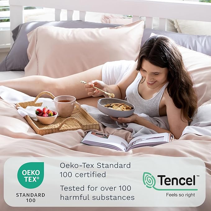 Olive + Crate Tencel Eucalyptus Pillowcases - 100% Tencel Lyocell Cooling Pillow Cases for Hot Sleepers - Hypoallergenic, Moisture-Wicking, Silk Alternative, Vegan - Queen Size Set of 2 [Barely Pink]