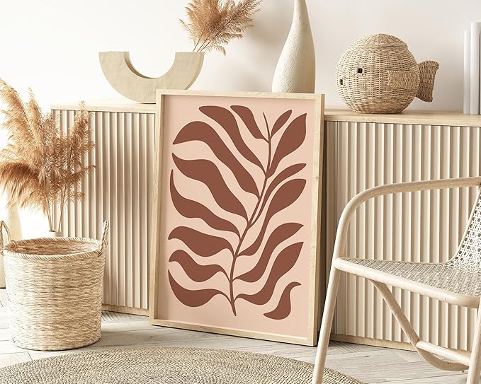 Y2K BOO Abstract Organic Leaf Silhouette UNFRAMED Wall Art Botanical Shapes Earth Tones Terracotta Mid Century Modern 24x36 Inch Heavyweight Paper Studio Decor