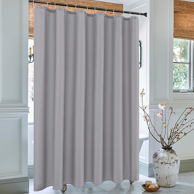 Biscaynebay Fabric Extra Long Shower Curtain Liners 72" Width by 96" Length, Silver Grey Water Resistant Bathroom Curtains, Rust Resistant Grommets Top Weighted Bottom Machine Washable