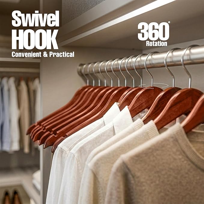 Utopia Home Premium Wooden Hangers 20 Pack - Durable & Slim Coat Hanger - Suit Hanger with 360-Degree Rotatable Hook - Wood Hangers with Shoulder Grooves (Cherry Color)