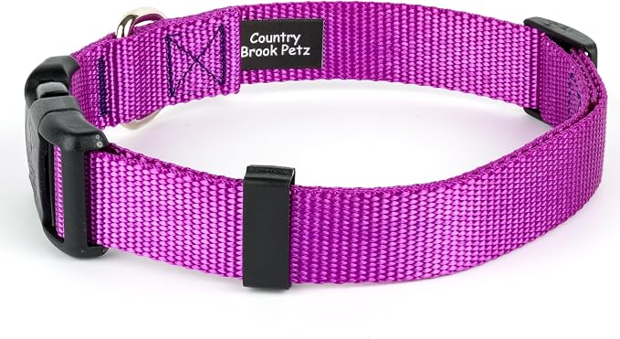 Country Brook Petz - Deluxe Nylon Dog Collar and Leash - 10+ Cool Colors (3/4 Inch, Small, Bright Purple)