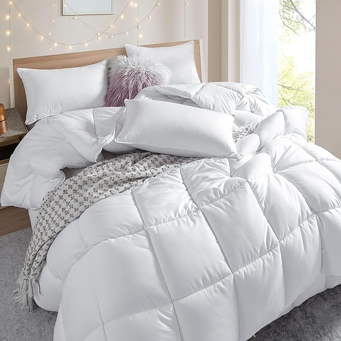 Winter Extra Warm White Cal King Size Down Alternative Comforter, Heavyweight All Season Fiberfill Comforter Duvet Insert 108x98 with Corner Tabs - Ultra Soft Brushed Microfiber Shell