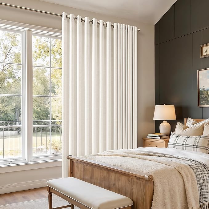 Patio Sliding Glass Door 72x96 Inch Linen Curtains for Living Room Divider Grommet Extra Wide Natural Drapes Ivory Cream Light Filtering 96 Inch Length Curtains Ceiling Window 8Ft 1 Panel